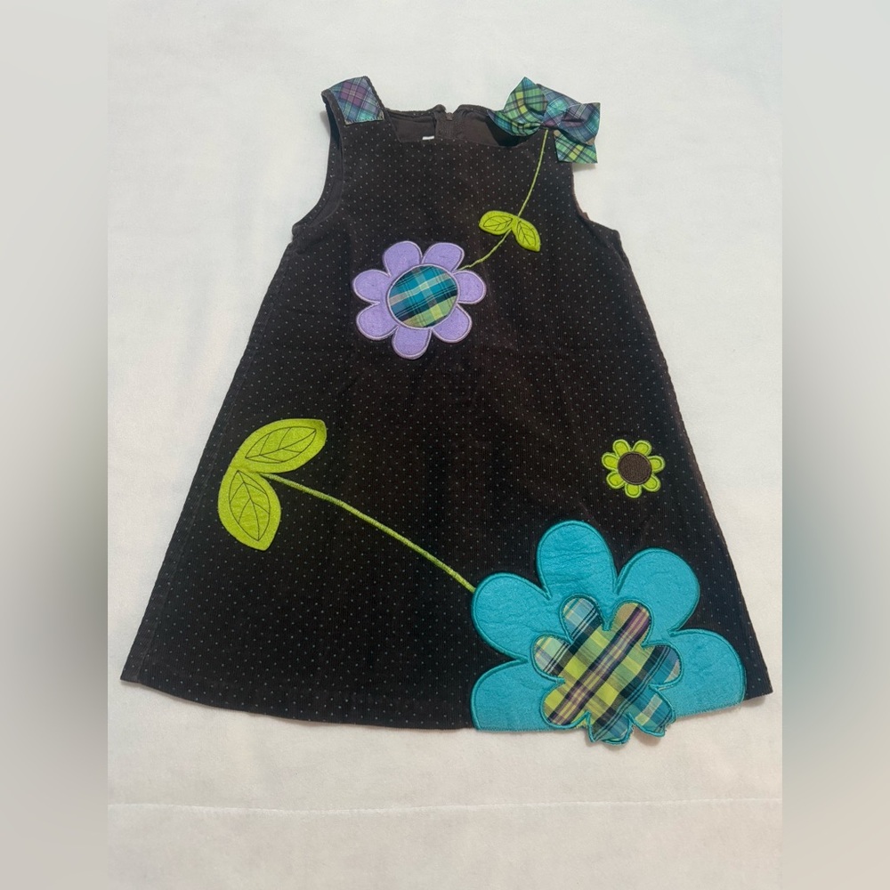 Brown Corduroy Dress with flower Embroidered